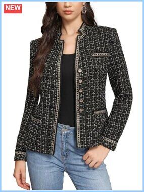 Tweed Blazer Notch Lapel Tailored Fit Business Casual Suit Jacket